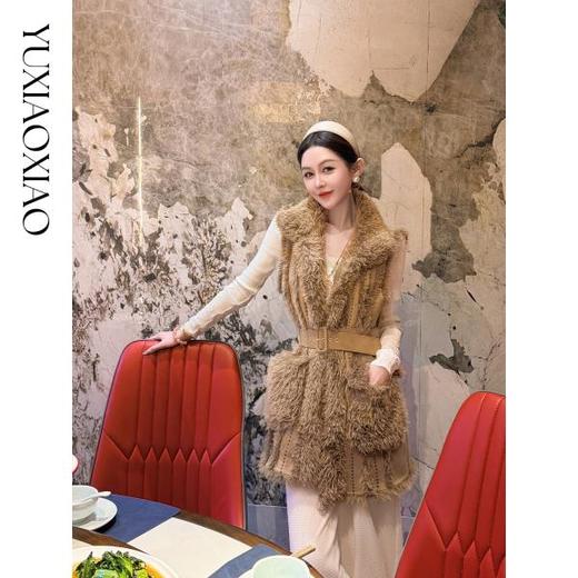 余潇潇【金棕盛典】时髦高级贵气层次设计感立领中长款马夹配腰带 商品图0