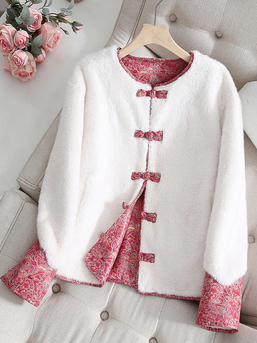 【YW】无忧购新中式国风盘扣皮毛一体妈妈装双面穿皮草复古外套2566#（截单后3-5天发货） 商品图5