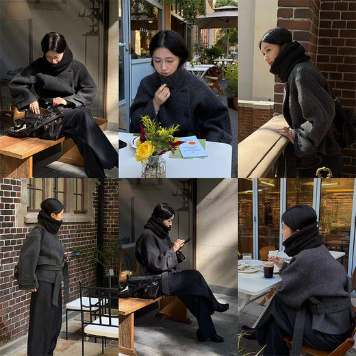 HIDEMI 进口羊毛强梭圈圈艺术感翻领不对称腰带廓形毛呢外套大衣 商品图1