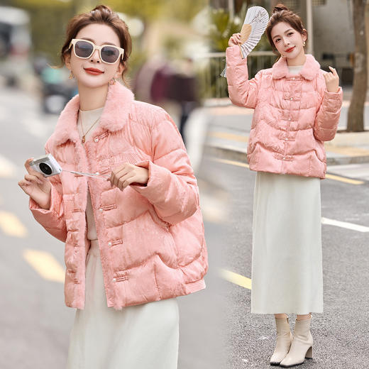 温暖新中式国风刺绣短款羽绒服，毛领真水貂毛洋气减龄白鸭绒外套HR-MEIQIN59179 商品图1