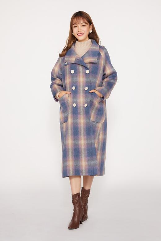 LNNNS 宽松羊绒格纹呢子大衣 9985 商品图1
