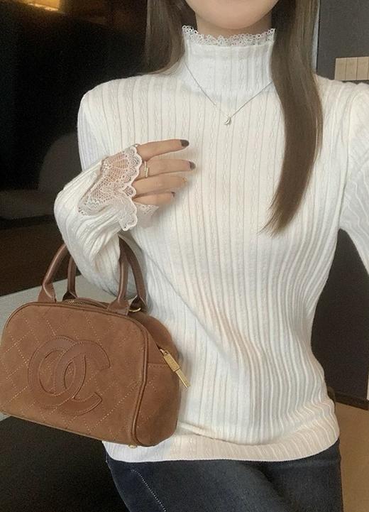 <曾小咸推荐> 蕾丝花边拼接半高领打底衫 日常89.99/件 活动价69.99/件！【预售款，预计3-15天发货】 商品图8