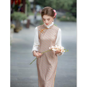 时尚拼接年轻少女款长款加厚倒大袖旗袍2025冬季新款日常宽松旗袍12663