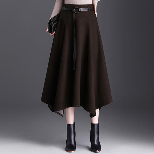 加厚毛呢不规则半身裙，秋冬季新款遮胯中长款高腰a字裙 商品图1