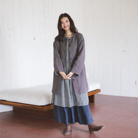 绽放774朵/落肩帅气长外套·纯亚麻帅气设计感文艺落肩风衣中长款