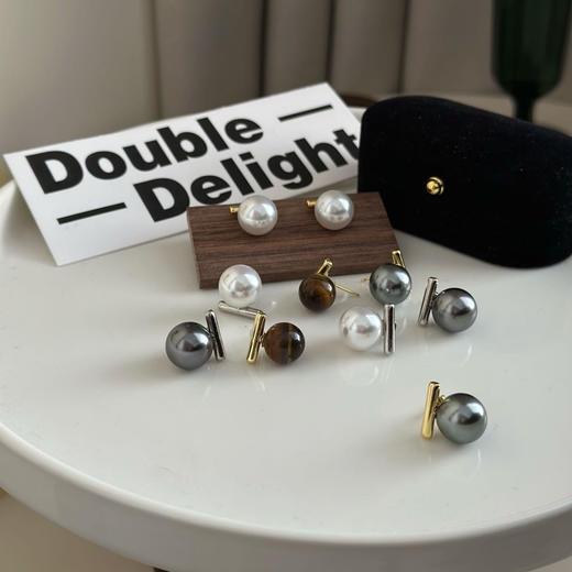 【出口订单施家一字杠珍珠耳钉】解忧招财天然虎眼石｜正品施家珍珠｜S925银针❗️一横一圆 独特设计感！不落俗的品味-PJBC 商品图7