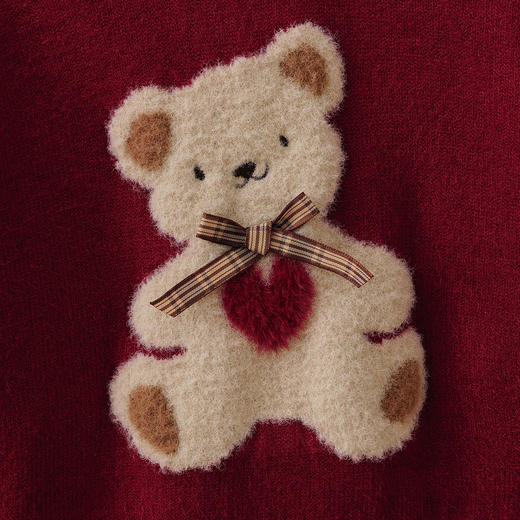 马克珍妮女童玩偶小熊针织红毛衣2025年冬装新款551891 商品图4