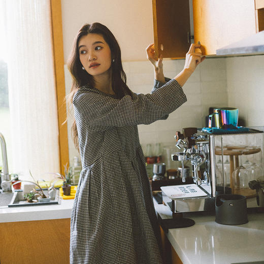 绽放794朵/叠搭神器格子裙·纯亚麻格纹中长款长袖连衣裙2025新款 商品图0