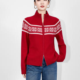 「高货wl」全新升级【铂金会员312/天猫419/差价107】(02015)洛诗琳费尔岛提花毛衣2025秋冬半高领双头拉链针织外套女