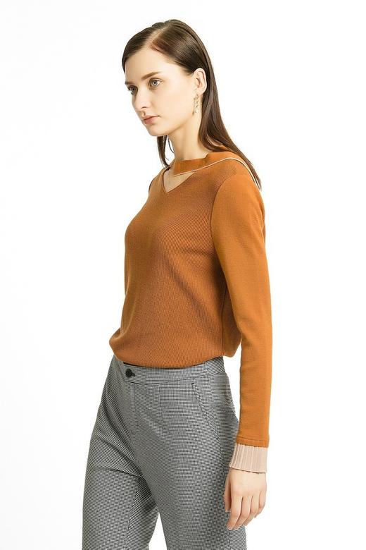 NAERSI娜尔思 焦糖色V领针织衫 95 商品图4