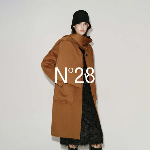 N°28 山羊绒呢大衣女秋冬中长款带围巾设计毛呢外套8855A1D697  商品图1