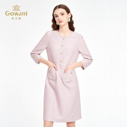 乔万尼新品千金风优雅小香风编织感H型连衣裙ED4E709 商品图1