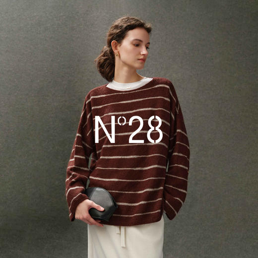N°28 2025秋冬新款条纹羊绒毛衣女高级感宽松慵懒套头针织衫上衣895392M001  商品图1