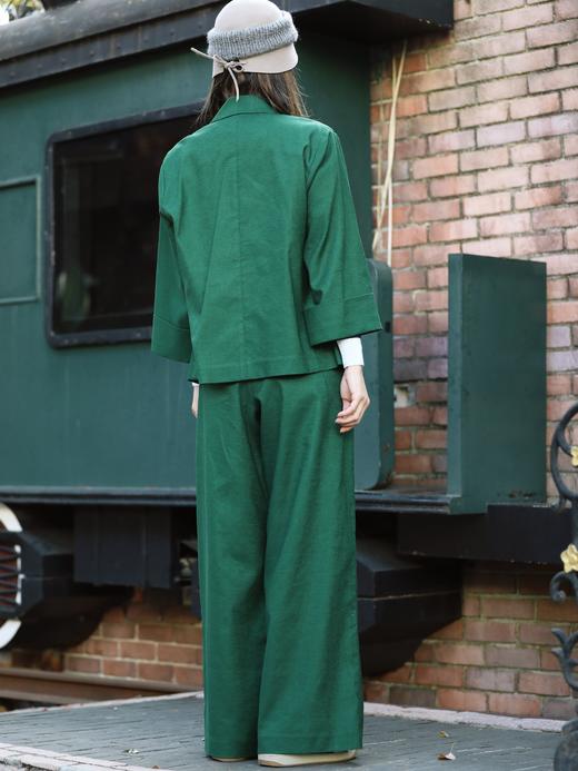 TYNVIE 纯亚麻茧夹克（配有花纹丝巾） - 森林绿 商品图14