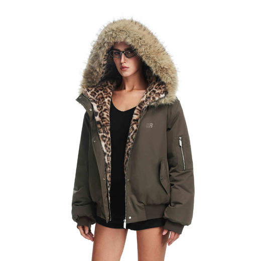 FDR官方店 2025冬季新款厚外套男款豹纹毛领美式连帽保暖棉服女款 商品图1