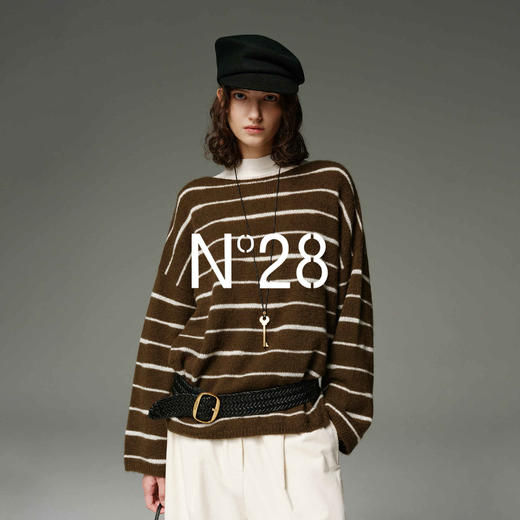 N°28 2025秋冬新款条纹羊绒毛衣女高级感宽松慵懒套头针织衫上衣895392M001  商品图2