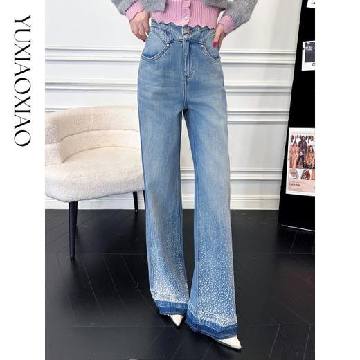 余潇潇【流星步伐】100棉时尚手工编织腰头烫钻直筒宽松牛仔裤 商品图0