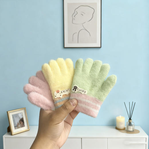 【舒适柔软保暖高颜值可爱百搭】儿童手套冬保暖五指加绒加厚男女宝宝可爱卡通小童1-3岁针织小孩。ja 商品图3