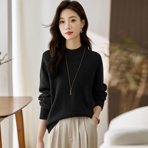 韩版宽松毛衣半高领，简约大气厚款保暖针织衫女上衣CC-LL-1660 商品图3