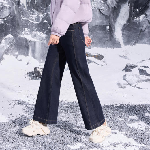 半身缘女裤 冬季棉奥粒绒筒喇宽松显高牛仔裤254202U10120108 商品图3