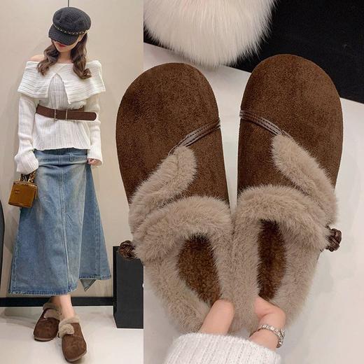 【YW】无忧购加绒新中式毛毛勃肯鞋女冬一脚蹬保暖棉鞋9978（截单后3-5天发货） 商品图0