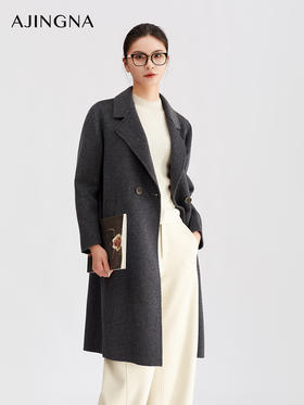 【商场同款】阿菁娜冬季新款长款双排扣羊毛呢子大衣西装领通勤休闲两穿A30D511086