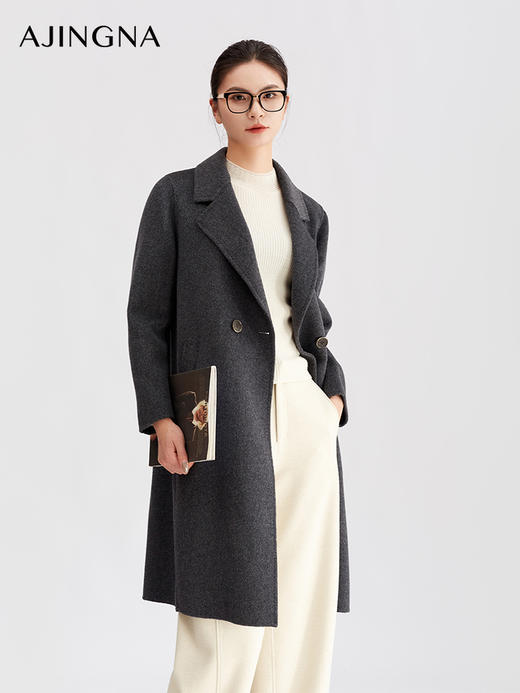 【商场同款】阿菁娜冬季新款长款双排扣羊毛呢子大衣西装领通勤休闲两穿A30D511086 商品图0