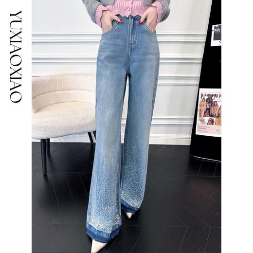 余潇潇【流星步伐】100棉时尚手工编织腰头烫钻直筒宽松牛仔裤 商品图3