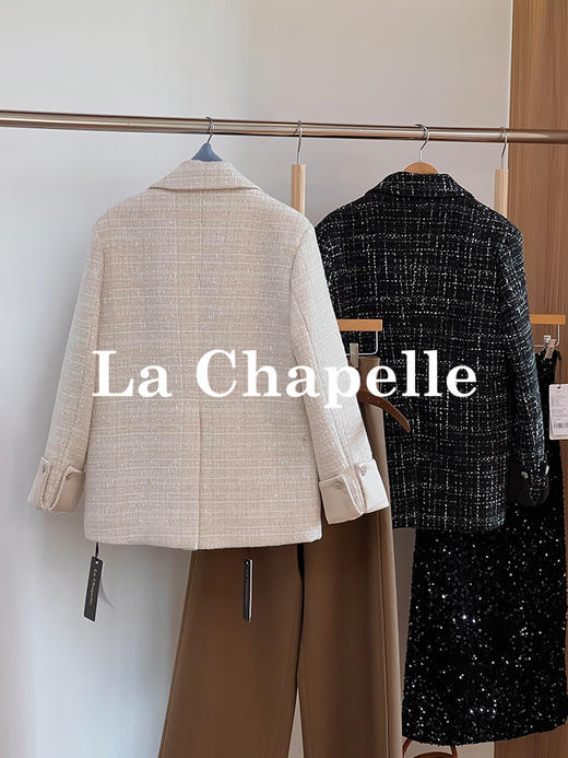 拉夏贝尔/La Chapelle高级感重工编织小香风外套~翻领双排扣廓形西装 商品图7