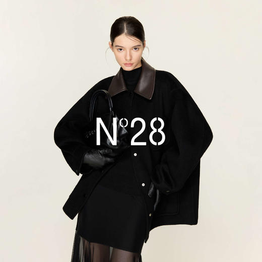N°28 山羊绒拼接皮领宽松呢子大衣8855A1D726  商品图2