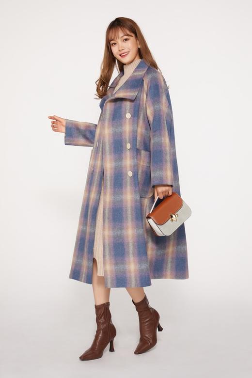 LNNNS 宽松羊绒格纹呢子大衣 9985 商品图4
