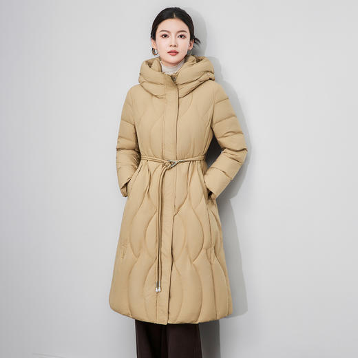 防风保暖加厚系带收腰90白鸭绒过膝长款羽绒服WLZD2514408 商品图0
