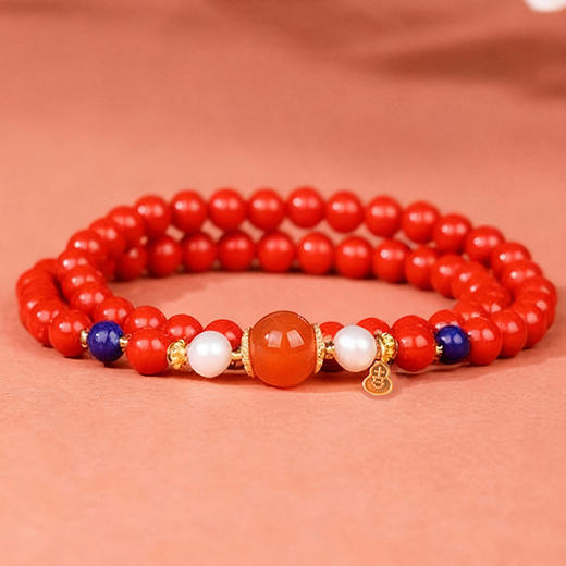 岸纾 天然朱砂南红玛瑙双圈精品手串 商品图2