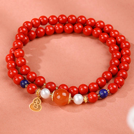 岸纾 天然朱砂南红玛瑙双圈精品手串 商品图4