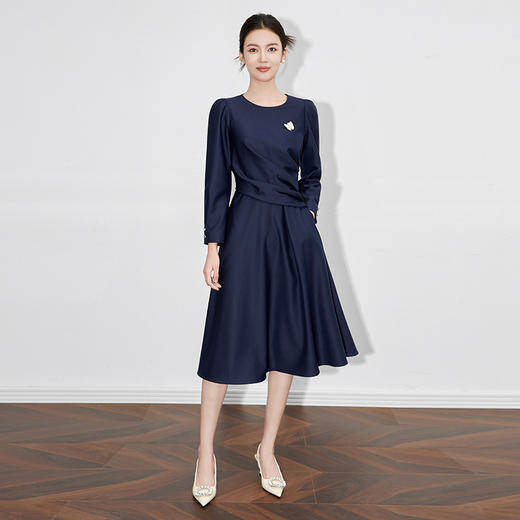 法式优雅立裁捏褶连衣裙，计高级光泽小礼服宴会正式场合WLZD2430709 商品图1