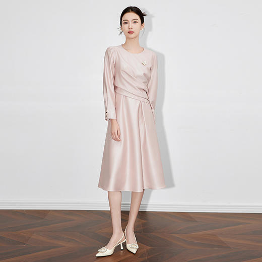 法式优雅立裁捏褶连衣裙，计高级光泽小礼服宴会正式场合WLZD2430709 商品图0