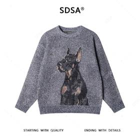 SDSA男士秋冬新款痞帅男装潮牌撞色小狗图案圆领毛衣百搭针织衫