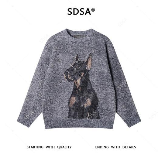 SDSA男士秋冬新款痞帅男装潮牌撞色小狗图案圆领毛衣百搭针织衫 商品图0