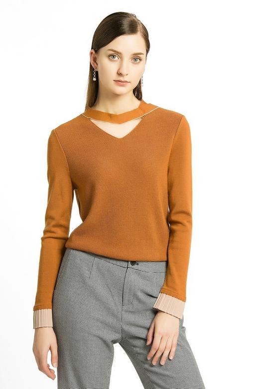 NAERSI娜尔思 焦糖色V领针织衫 95 商品图0