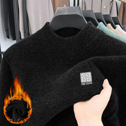 【YW】无忧购冬季加绒加厚中年爸爸装男士毛衣雪貂绒休闲打底衫（截单后3-5天发货） 商品图5