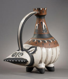 【已售】独角鹿西洋古董1954年代西班牙艺术巨匠毕加索与法国Madoura工坊合作出品限量装饰陶瓶「Tarasque 塔拉斯克」