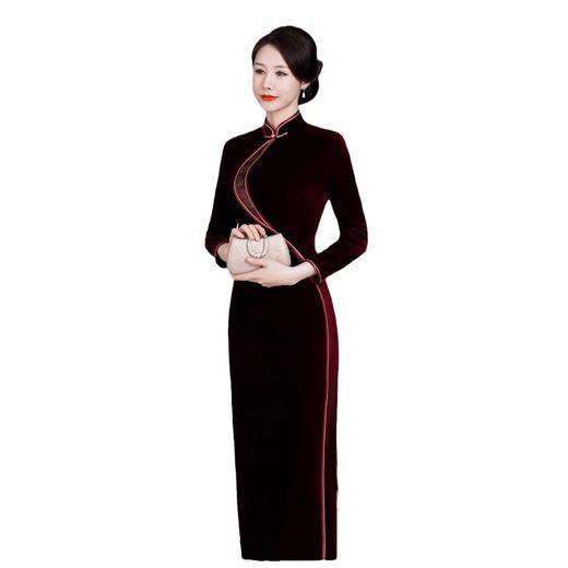 高端改良旗袍丝绒大码喜妈妈婚宴礼服DNO4H7873-1 商品图4