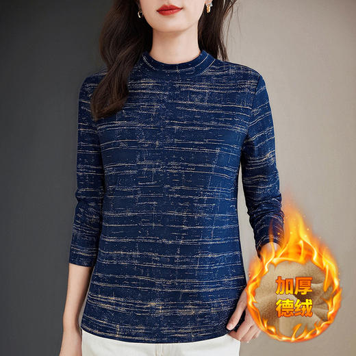 德绒半高领打底衫女秋冬季新款大码内搭长袖t恤加绒加厚保暖上衣 商品图2