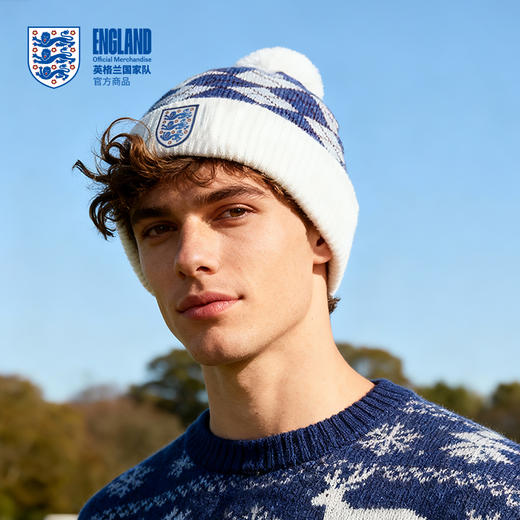 【官方正版】英格兰国 家队 | 格纹毛线帽蓝白菱格针织帽保暖 商品图1