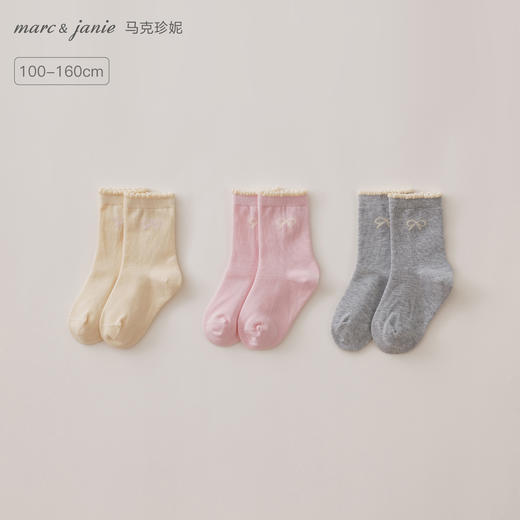 马克珍妮女童四季穿花边蝴蝶结无骨中筒袜551900 商品图0