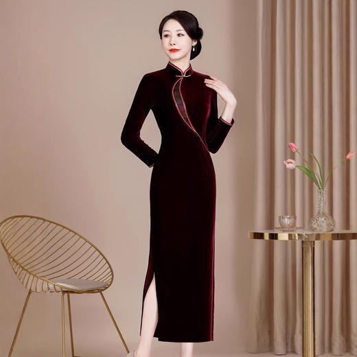 高端改良旗袍丝绒大码喜妈妈婚宴礼服DNO4H7873-1 商品图1