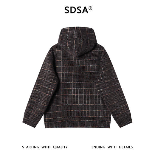 WY1405SDSA男士秋冬新款痞帅男装复古彩色格纹绒毛连帽卫衣设计感百搭潮 商品图5