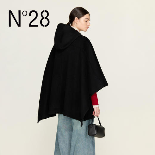 N°28 山羊绒连帽斗篷毛呢外套女秋冬复古宽松显瘦中长款呢子大衣8855A1D597  商品图3