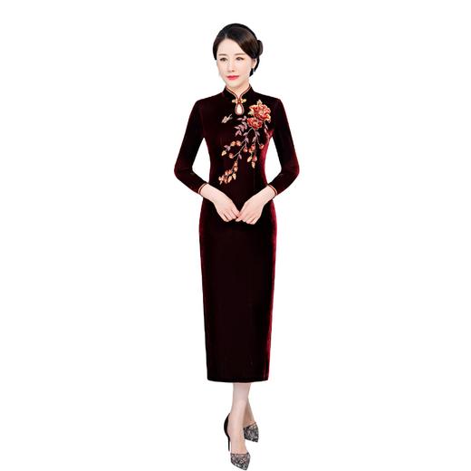 加绒加厚复古金丝绒旗袍婆婆装敬酒服大码HYX7399 商品图4