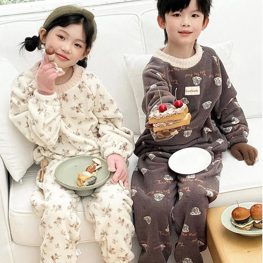 【西蒙日记儿童花边雪呢绒家居服DLXNLJJF】✅暖绒绒暴击！挖到宝必须按头安利！ ✅雪呢绒触感像云朵，锁温不闷汗-XMRJ 商品图1